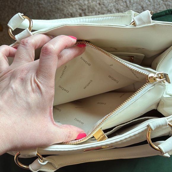 Bebe White Quilted Chevron Satchel - Picture 9 of 11